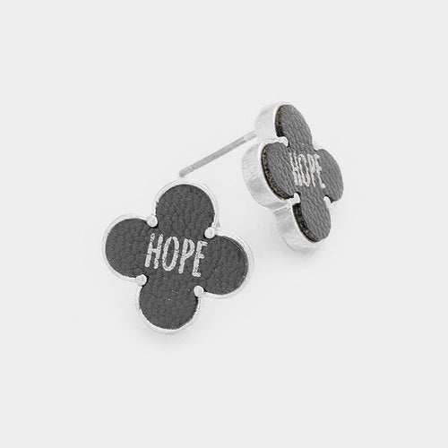 "Hope" Leather Quatrefoil Clover Stud Earring