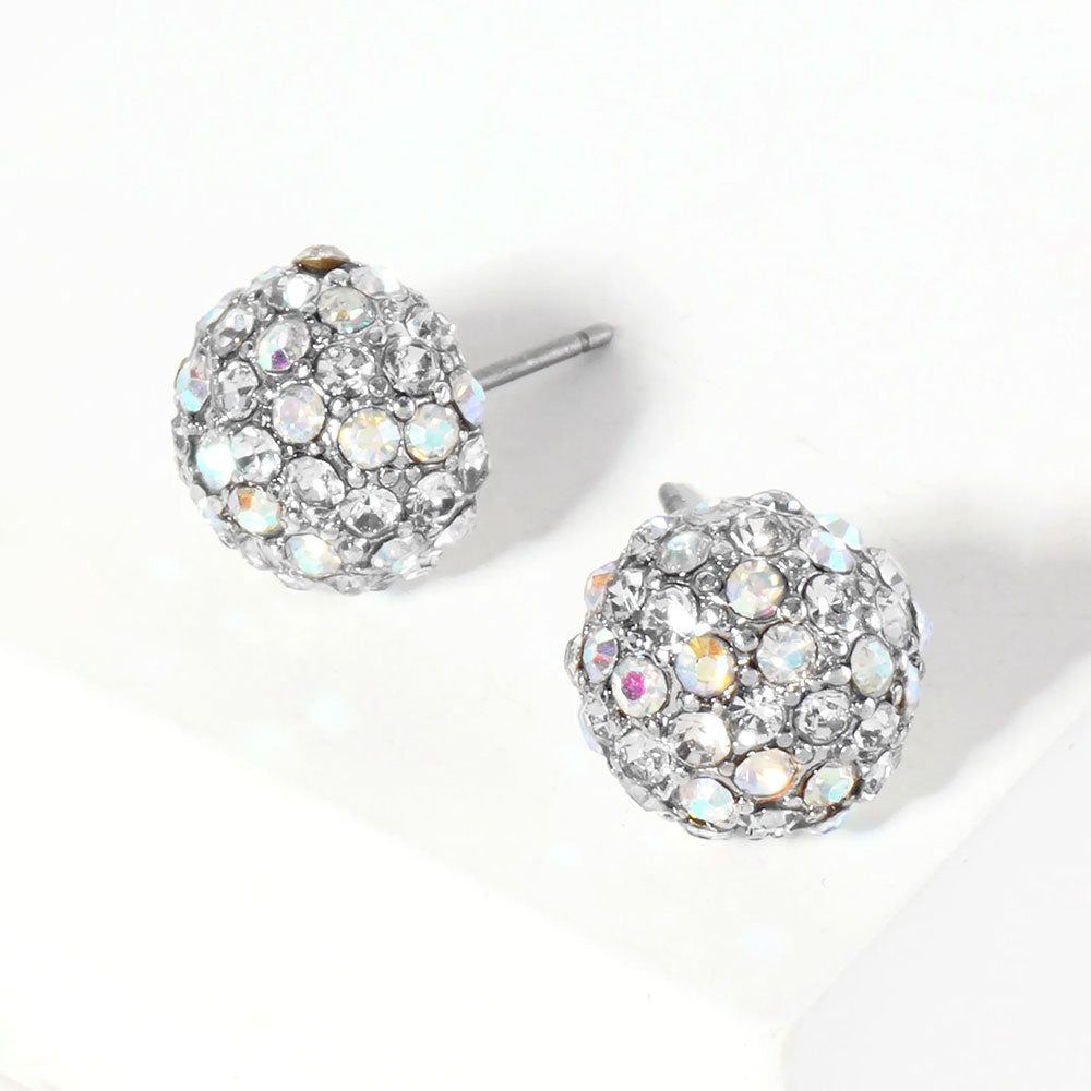 Crystal Pave Round Dome Stud Earrings