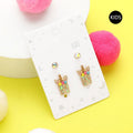 2Pairs - N Round Stone Unicorn Initial Monogram Stud Kids Earrings