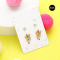 2Pairs - P Round Stone Unicorn Initial Monogram Stud Kids Earrings