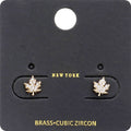 CZ Stone Embellished Brass Metal Maple Leaf Stud Earrings