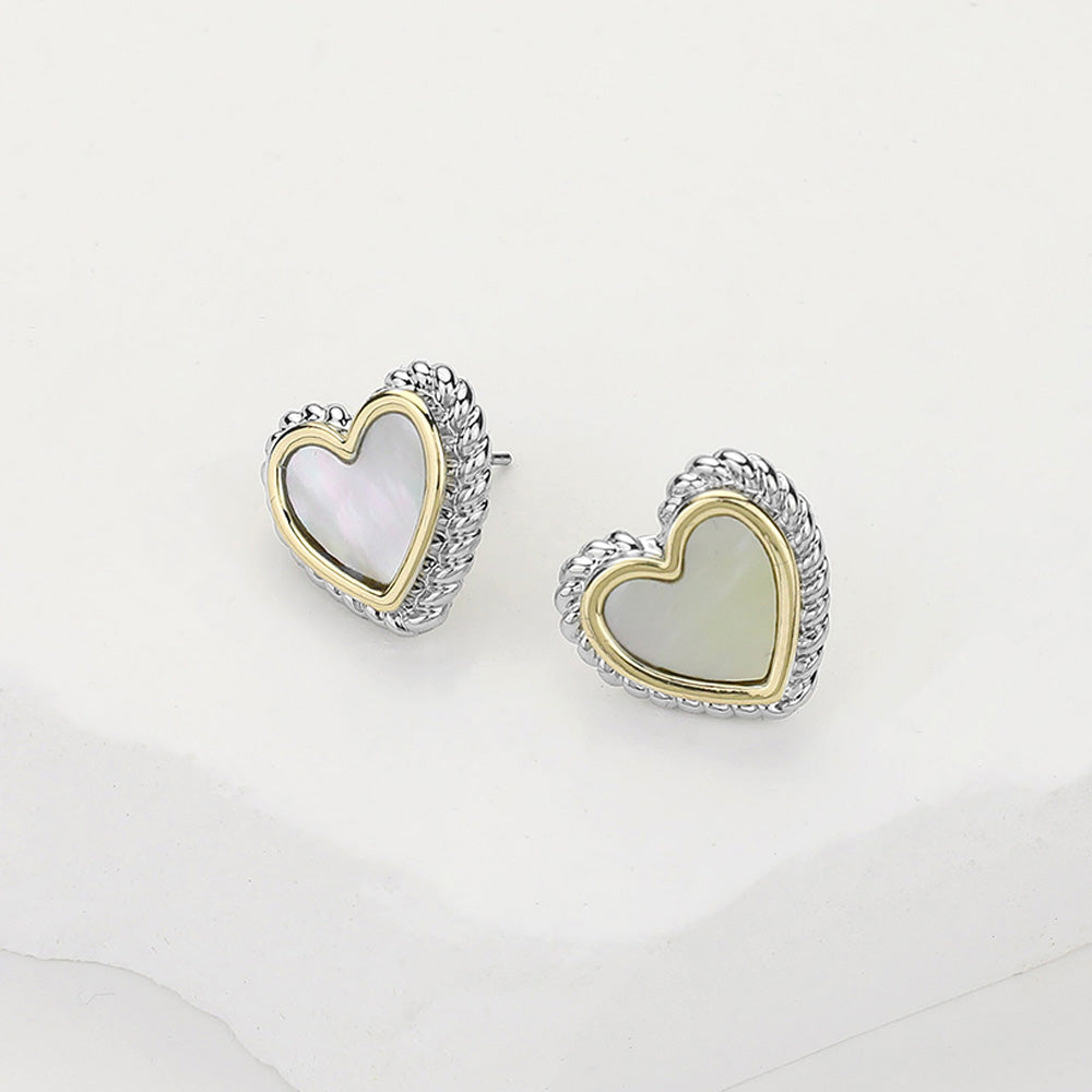 14K Gold Plated Mother Of Pearl Heart Stud Earrings