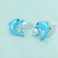 Faux Pearl Accent Playful Dolphin Stud Earrings