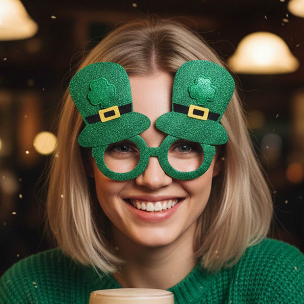 St Patricks Day Glitter Leprechaun Hat Party Glasses