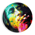 Round Neon Splash Reggae Portrait Glass Wall Art