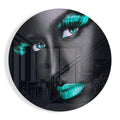 Turquoise Lashes and Lips Gray Face Glass Wall Art