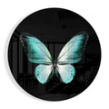 Turquoise Butterfly on Black Glass Wall Art
