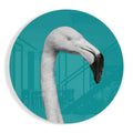 White Flamingo Teal Circle Glass Wall Art