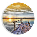 Golden Sunset Birds Dock Corner Glass Wall Art