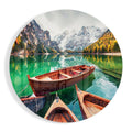 Wooden Boats Emerald Alpine Lake Glass Wall Art