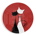 Round Red Black And White Cats Glass Wall Art