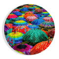 Round Polka Dot Rainbow Umbrellas Glass Wall Art