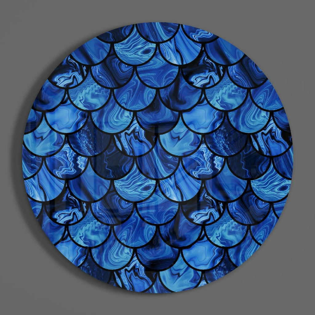 Blue Marble Mermaid Scales Glass Wall Art