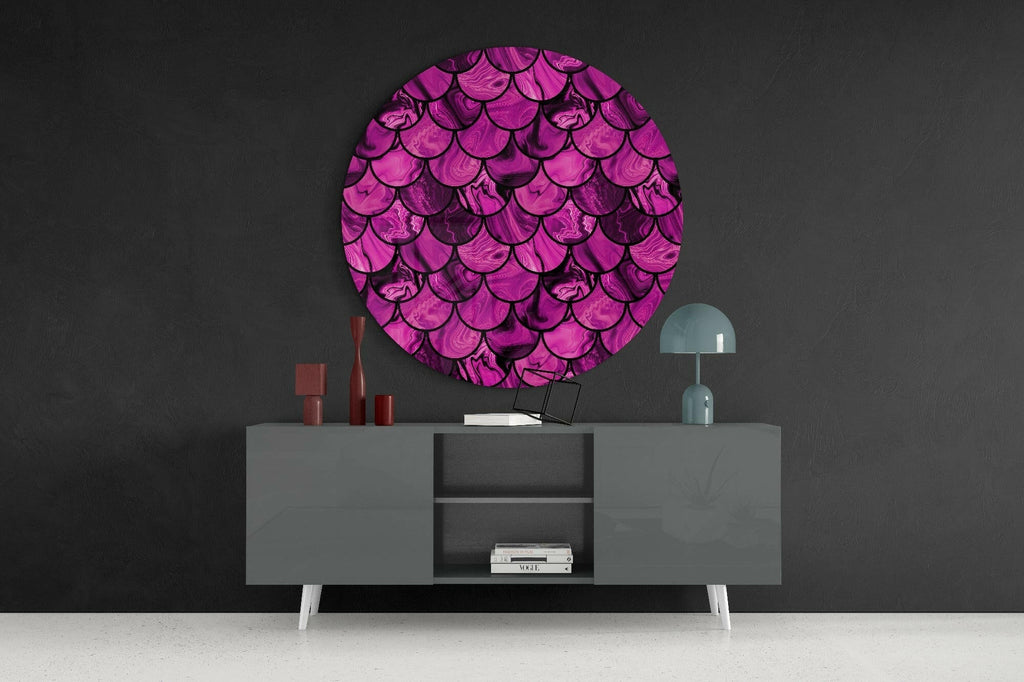 Magenta Marble Fish Scales Glass Wall Art