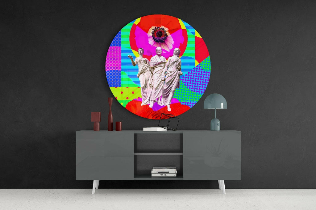 Pop Art Poppy Three Toga Figures Glass Wall Art