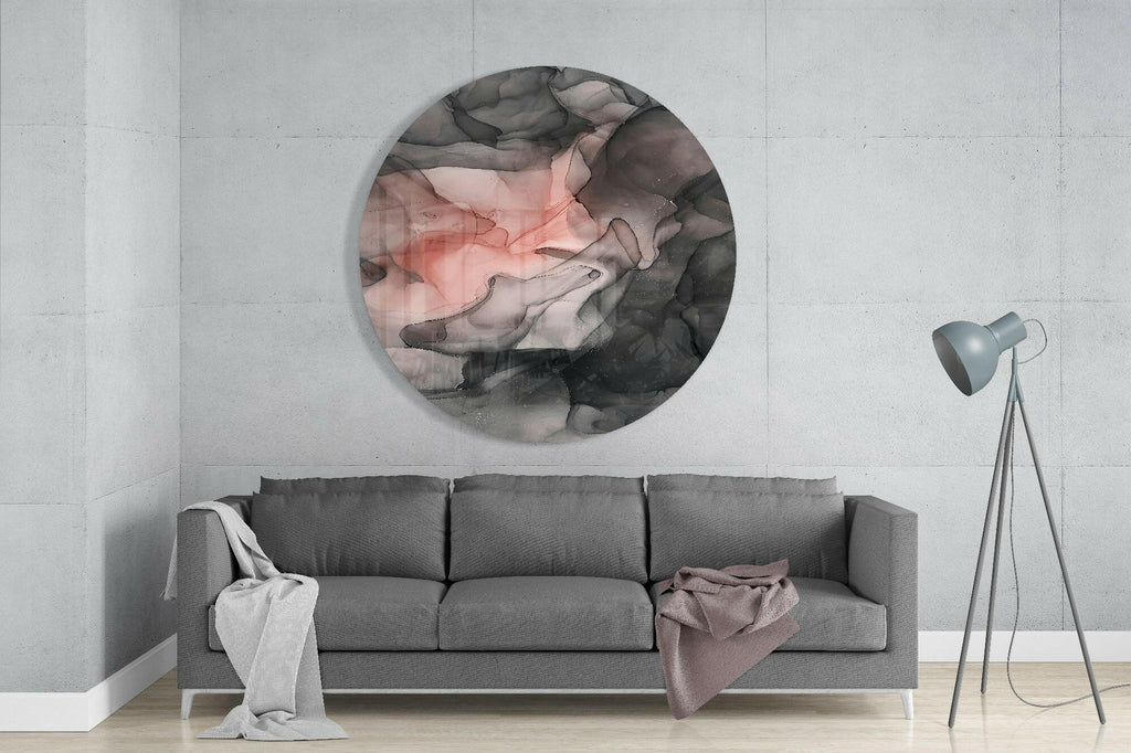 Coral Blush Black Ink Flow Glass Wall Art