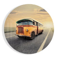 Round Classic Bus Country Road Glass Wall Art