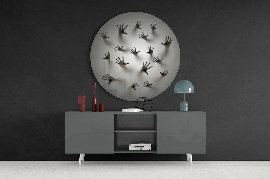 Round Ghost Hands Behind Screen Glass Wall Art