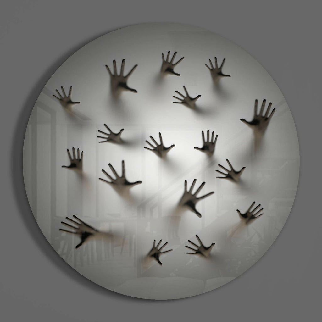 Round Ghost Hands Behind Screen Glass Wall Art