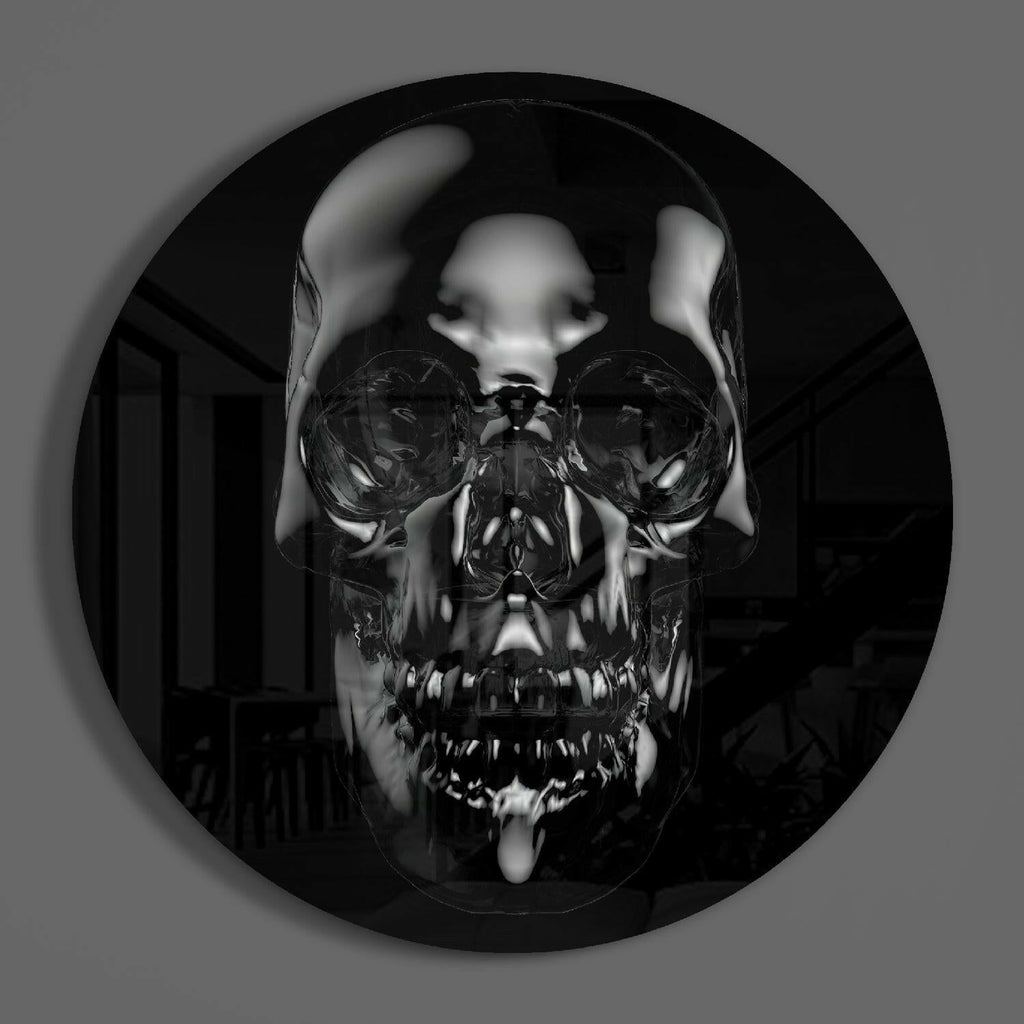 Black Obsidian Reflective Skull Glass Wall Art