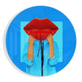 Round Red Lips Face Blue Pop Glass Wall Art