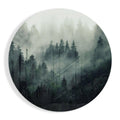 Round Misty Evergreen Forest Glass Wall Art