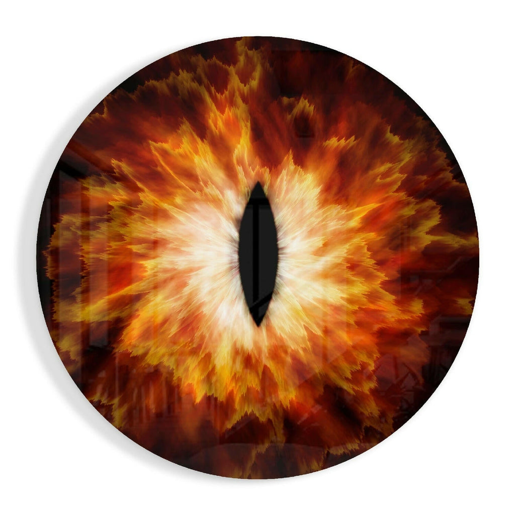 Blazing Amber Eye Explosion Glass Wall Art