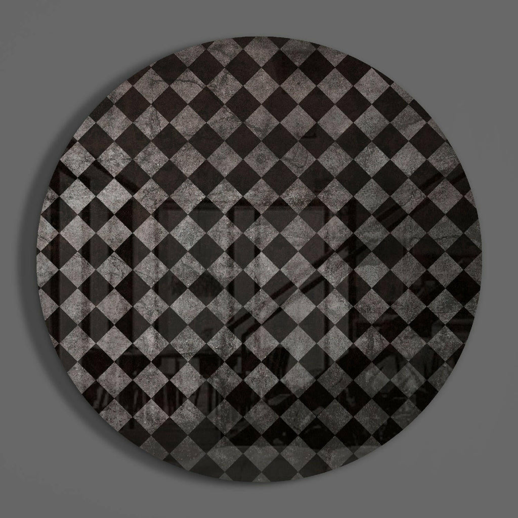 Charcoal Gray Distressed Checker Glass Wall Art