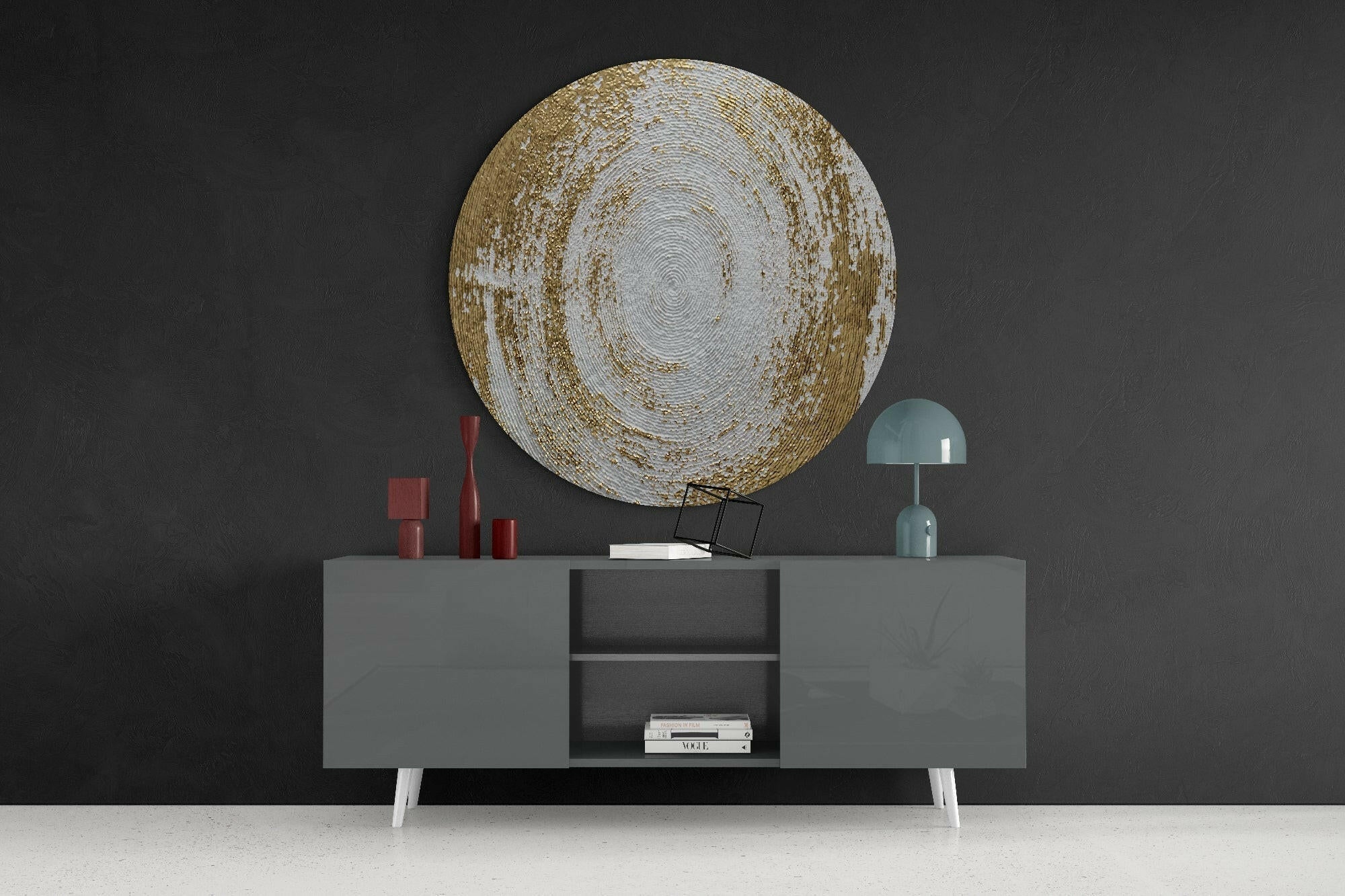 Cream Gold Textured Circle Glass Wall Art