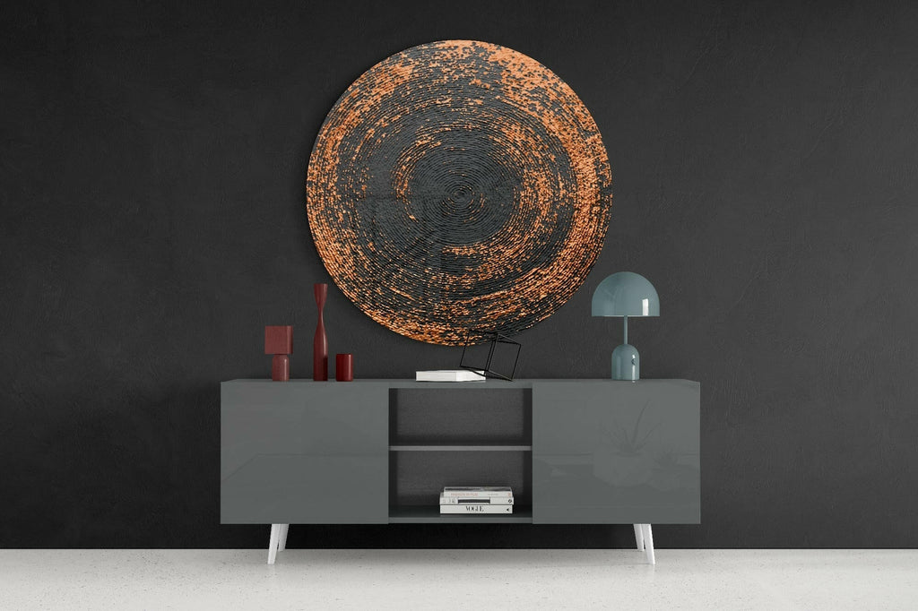 Copper Black Ring Circle Glass Wall Art
