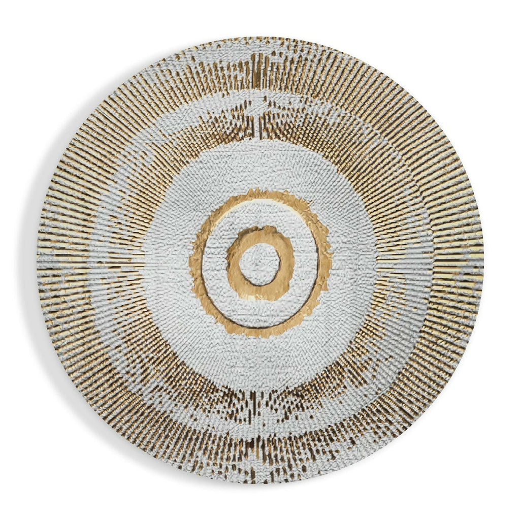 White Gold Bullseye Rays Glass Wall Art