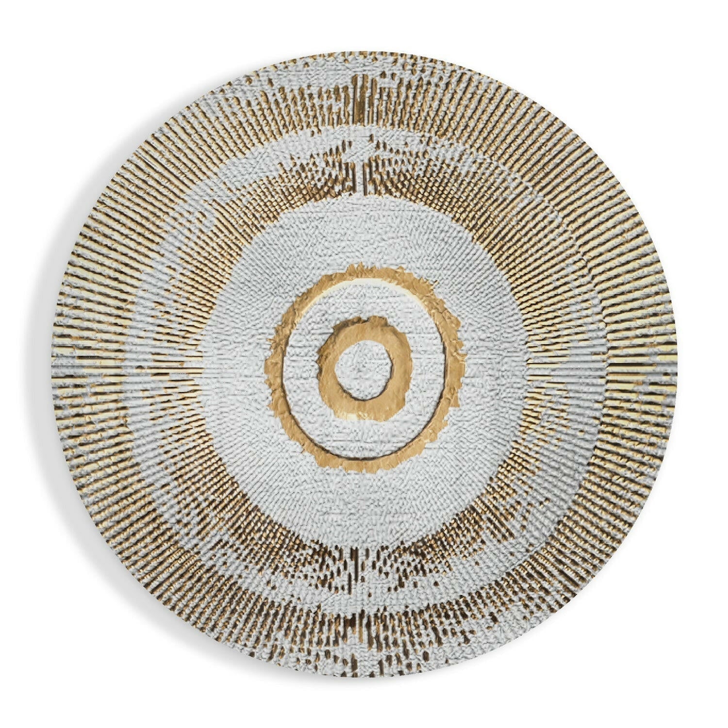White Gold Bullseye Rays Glass Wall Art