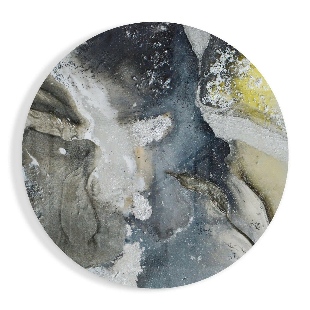Round Slate Gray And Yellow Marble Glass Wall Art
