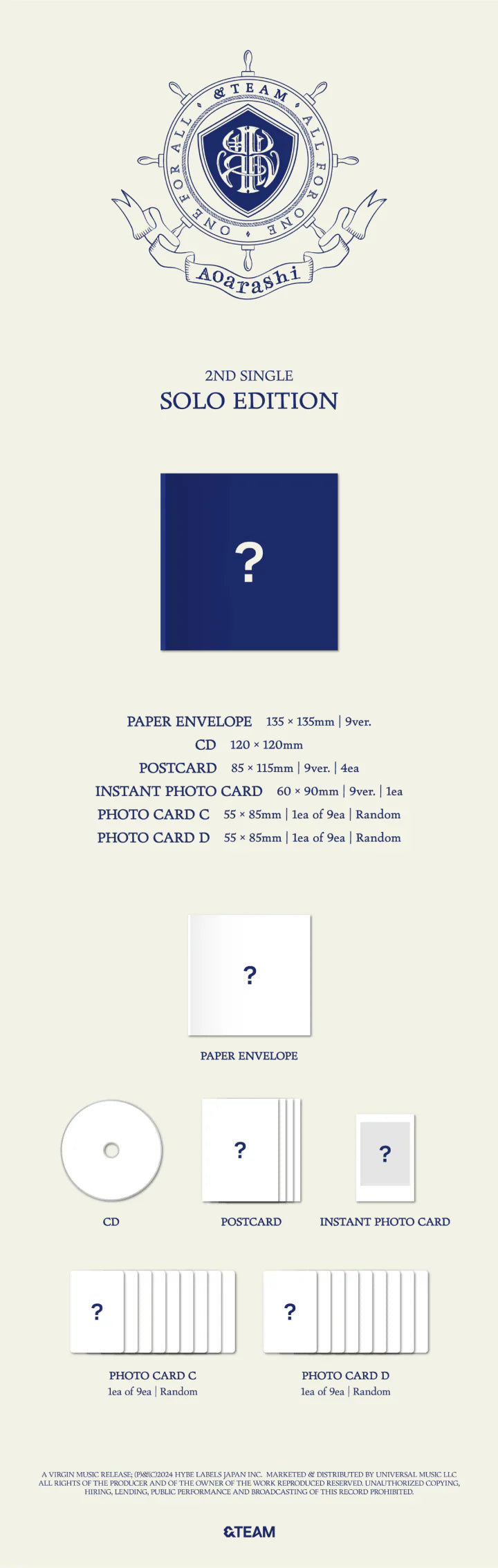&TEAM 2nd Single Album - Aoarashi (Limited + Standard + Solo Edition 9 Set)