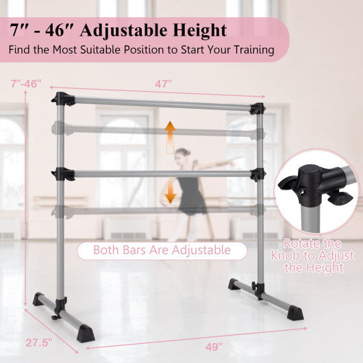 4 Feet Double Ballet Barre Bar with Adjustable Height-Black