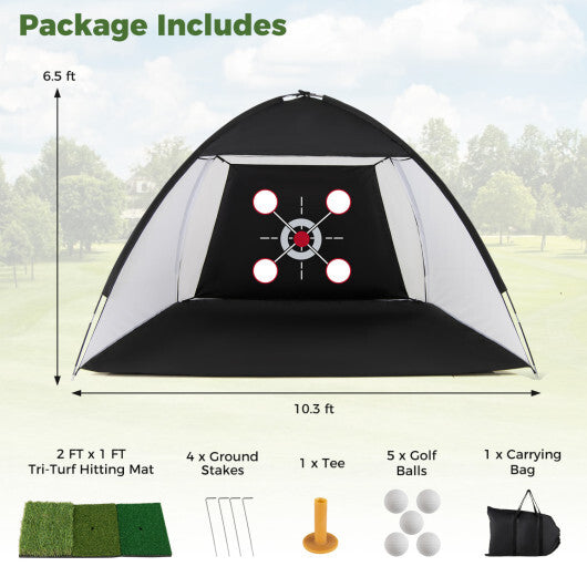 10.3 x 6.5 Feet Golf Practice Net with Foldable Tri-Turf Mat