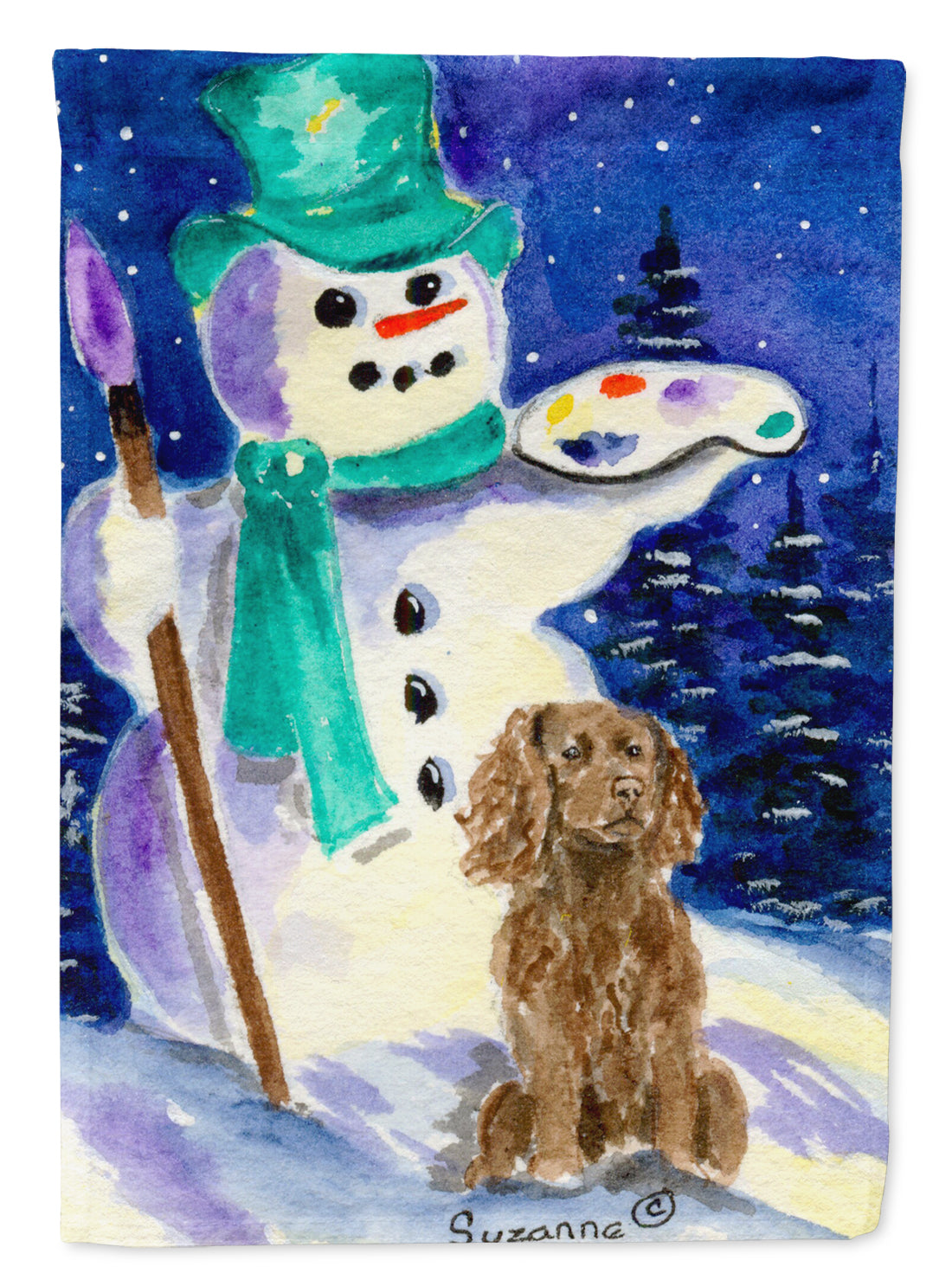 Artist Snowman with Boykin Spaniel Garden Flag Mailbox Decorative Yard Banner Outside Patio Artwork for Flower Beds, Garden Size, Multicolor