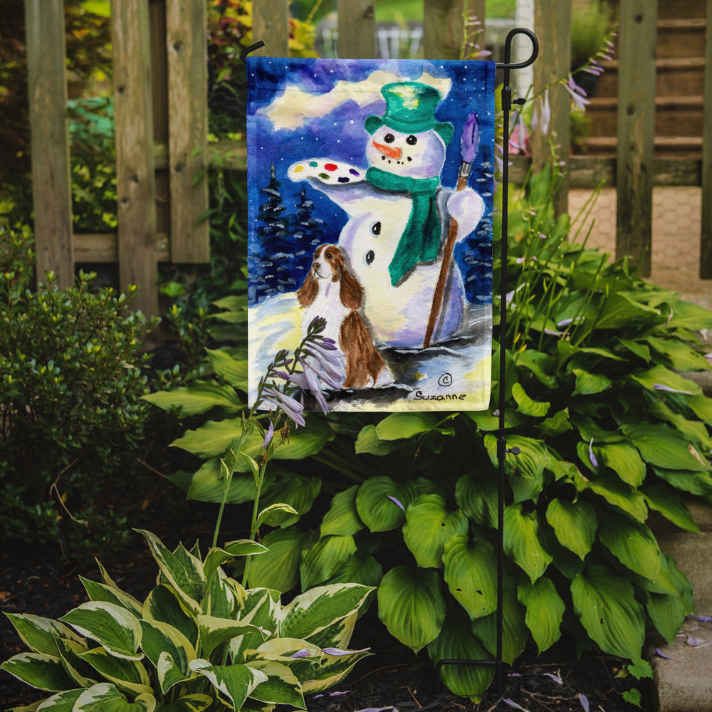 English Springer Spaniel with Artist Snowman Garden Flag Mailbox Decorative Yard Banner Outside Patio Artwork for Flower Beds, Garden Size, Multicolor