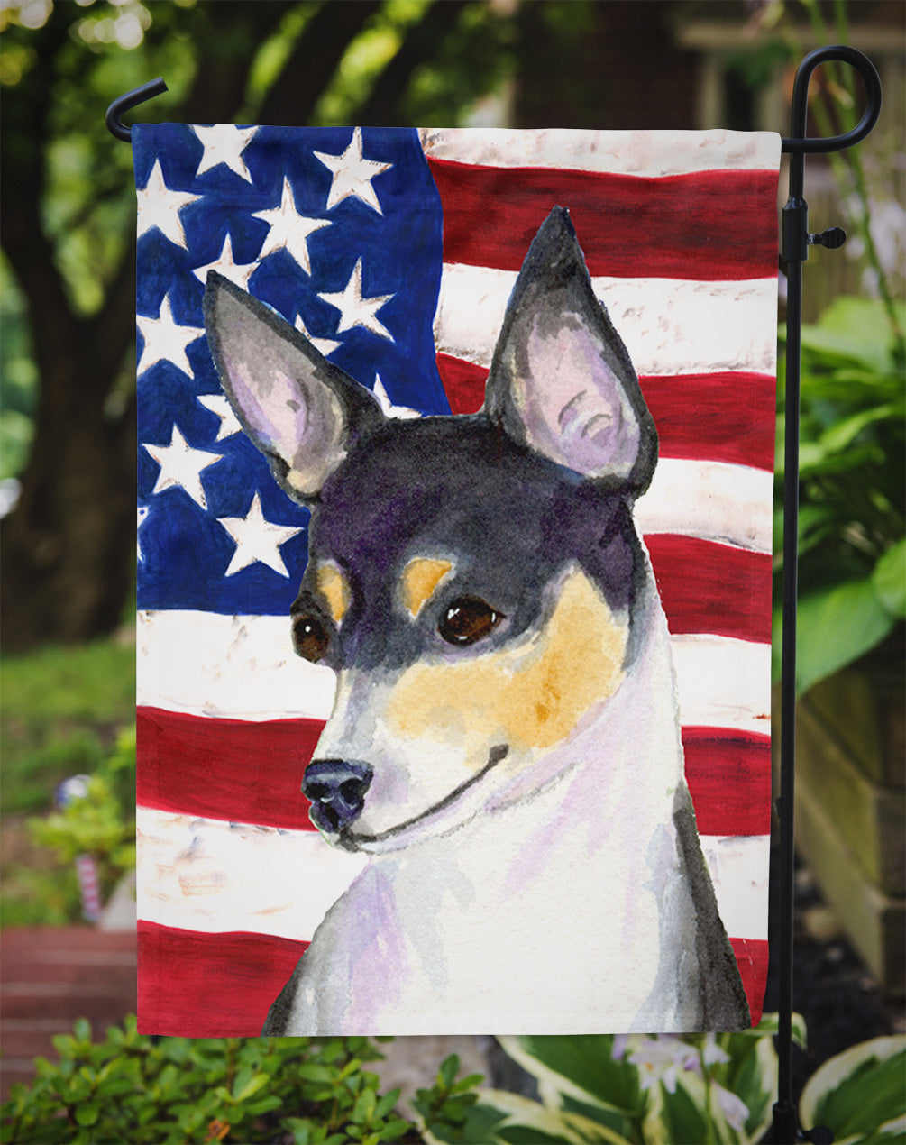 USA American Flag with Fox Terrier Garden Flag Mailbox Decorative Yard Banner Outside Patio Artwork for Flower Beds, Garden Size, Multicolor
