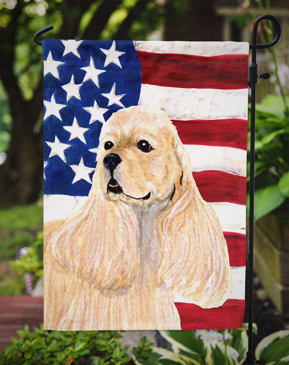 USA American Flag with Cocker Spaniel Garden Flag Mailbox Decorative Yard Banner Outside Patio Artwork for Flower Beds, Garden Size, Multicolor