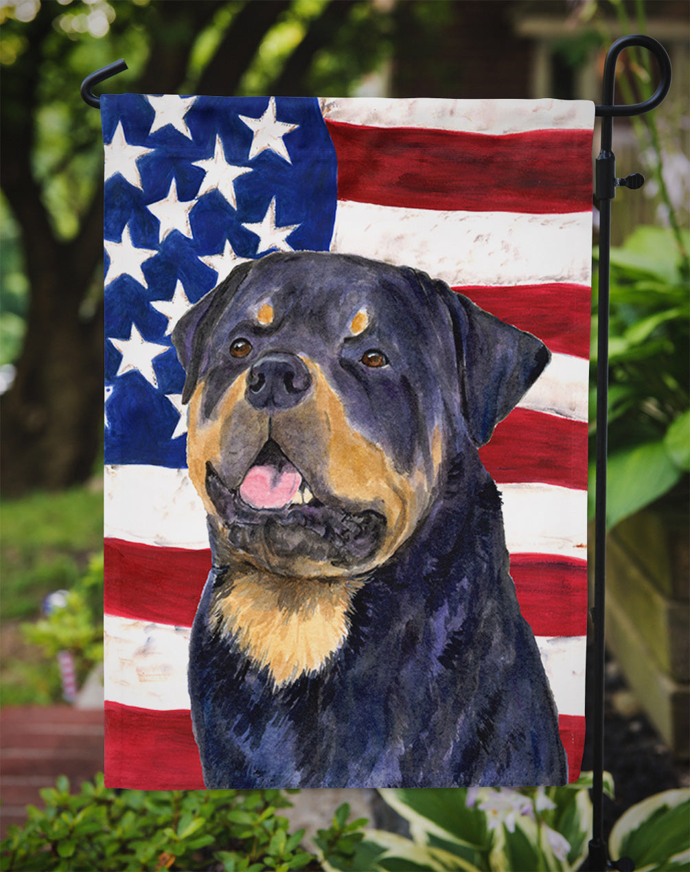 USA American Flag with Rottweiler Garden Flag Mailbox Decorative Yard Banner Outside Patio Artwork for Flower Beds, Garden Size, Multicolor