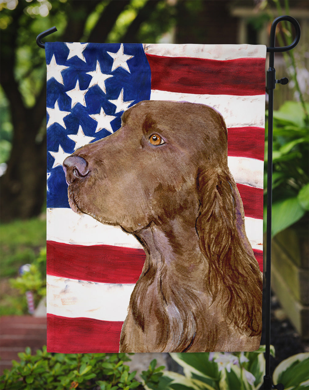 USA American Flag with Field Spaniel Garden Flag Mailbox Decorative Yard Banner Outside Patio Artwork for Flower Beds, Garden Size, Multicolor