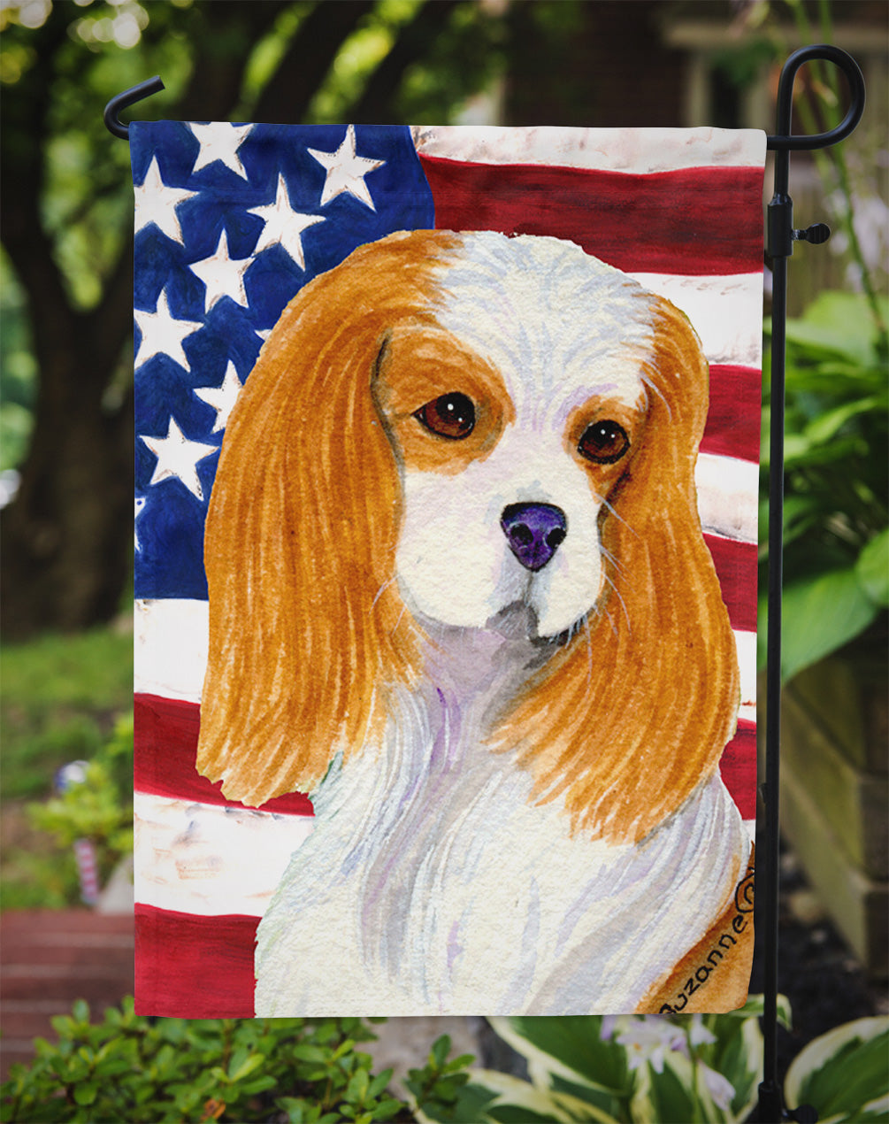 USA American Flag with Cavalier Spaniel Garden Flag Mailbox Decorative Yard Banner Outside Patio Artwork for Flower Beds, Garden Size, Multicolor