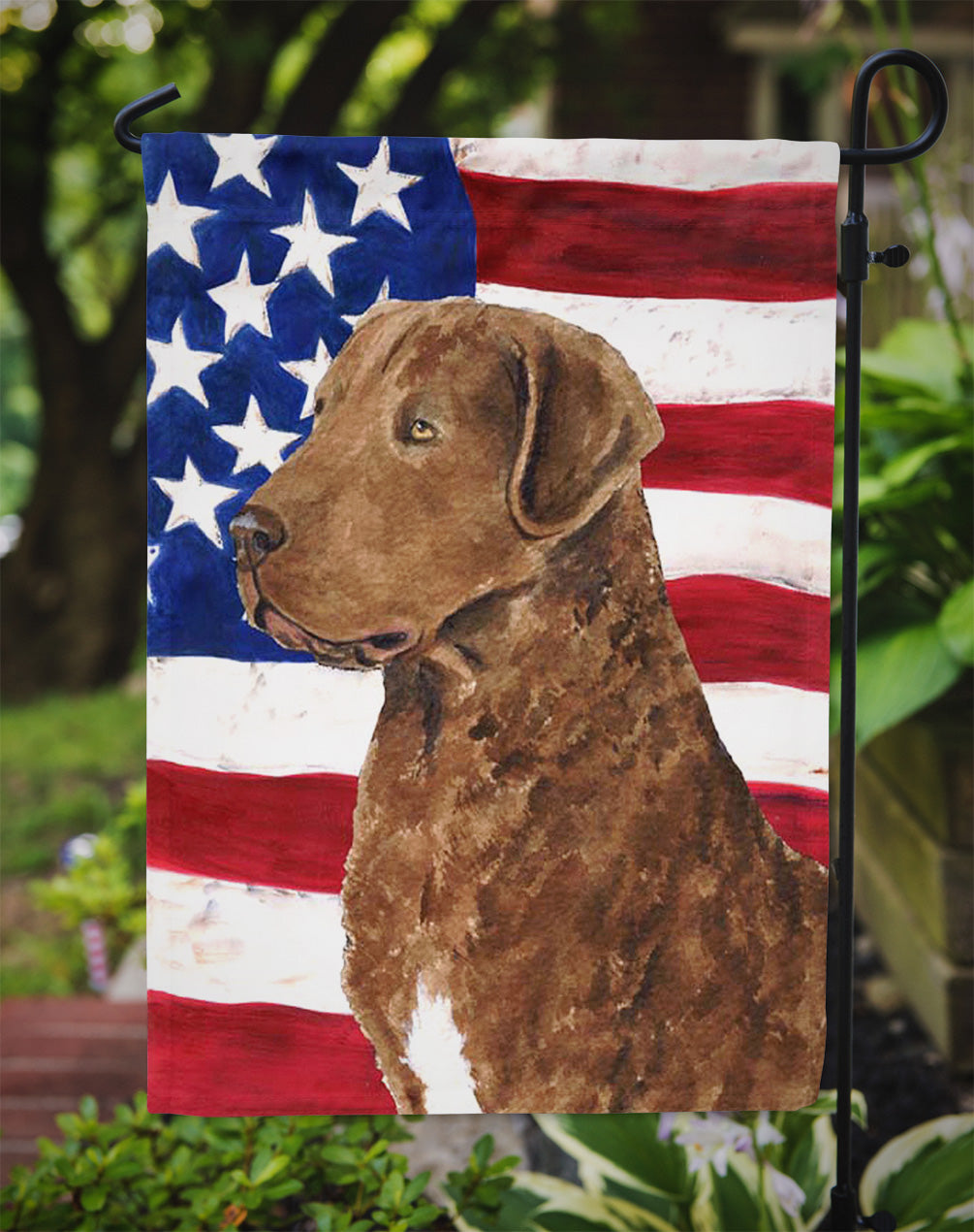 USA American Flag with Curly Coated Retriever Garden Flag Mailbox Decorative Yard Banner Outside Patio Artwork for Flower Beds, Garden Size, Multicolor