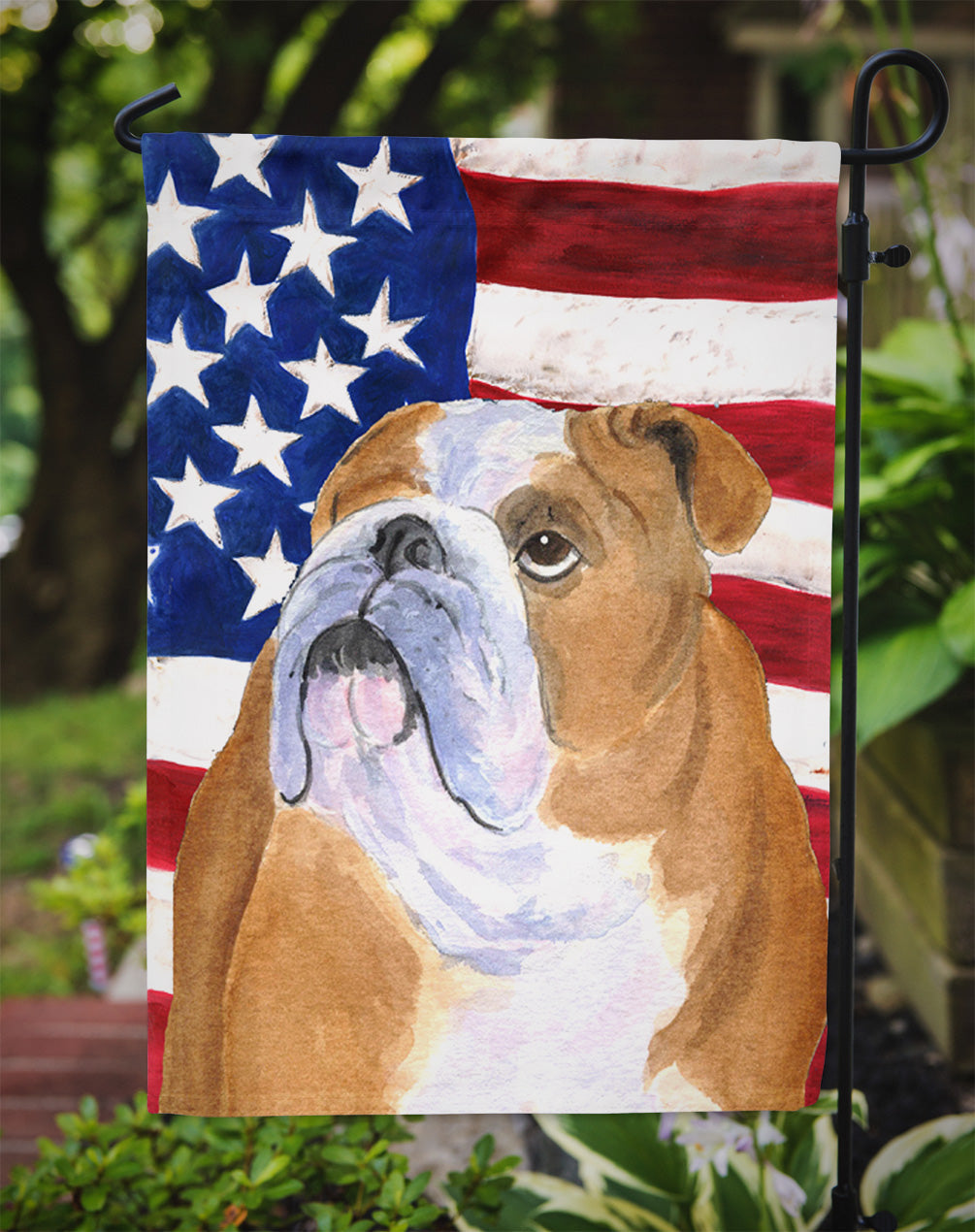 USA American Flag with Bulldog English Garden Flag Mailbox Decorative Yard Banner Outside Patio Artwork for Flower Beds, Garden Size, Multicolor