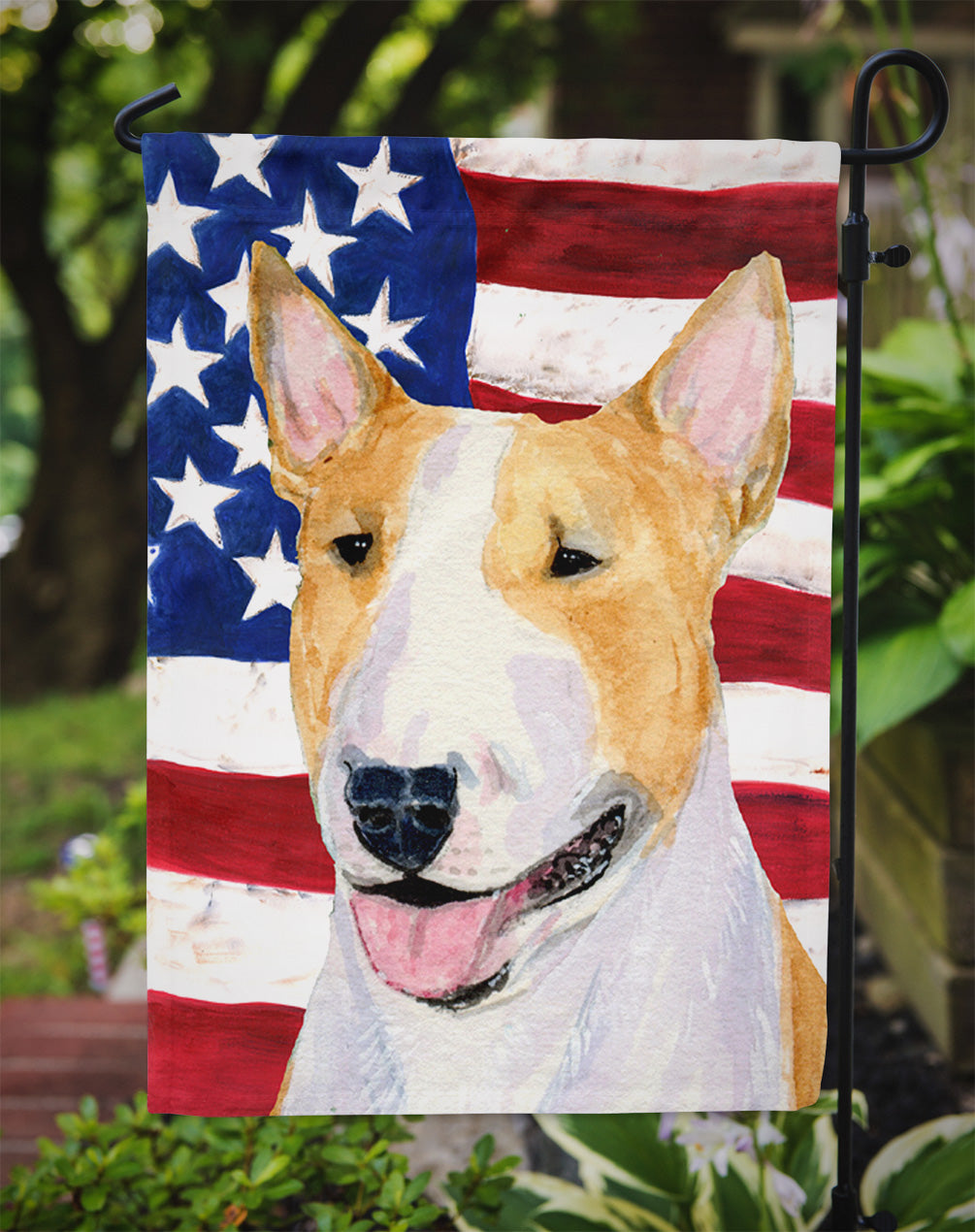USA American Flag with Bull Terrier Garden Flag Mailbox Decorative Yard Banner Outside Patio Artwork for Flower Beds, Garden Size, Multicolor