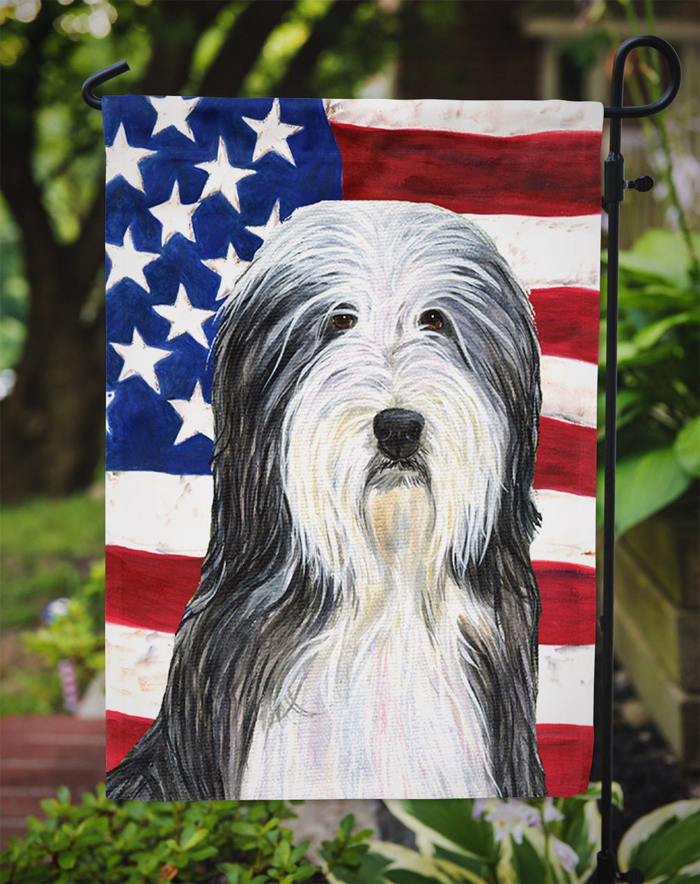 USA American Flag with Bearded Collie Garden Flag Mailbox Decorative Yard Banner Outside Patio Artwork for Flower Beds, Garden Size, Multicolor