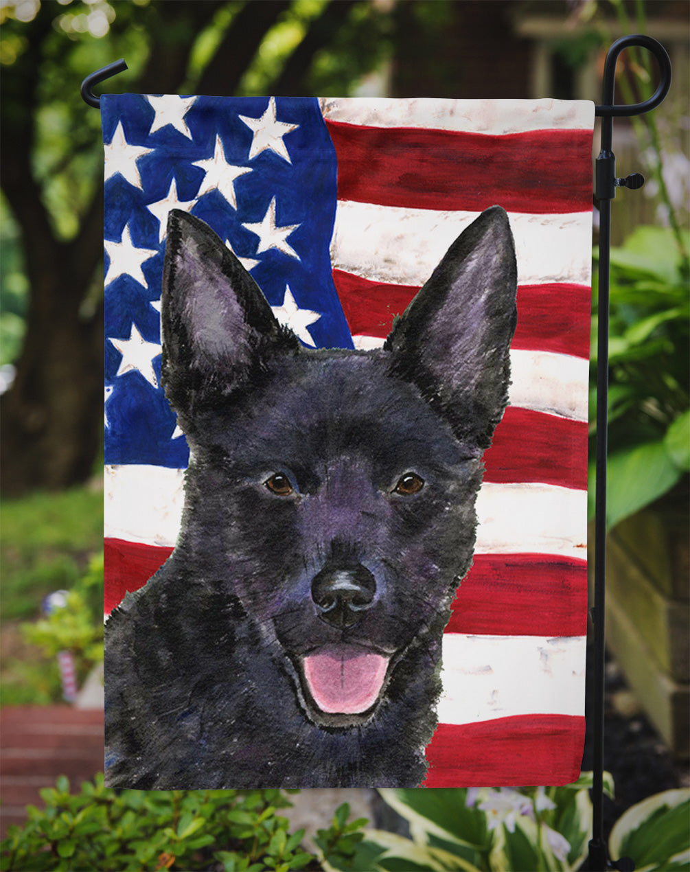 USA American Flag with Australian Kelpie Garden Flag Mailbox Decorative Yard Banner Outside Patio Artwork for Flower Beds, Garden Size, Multicolor