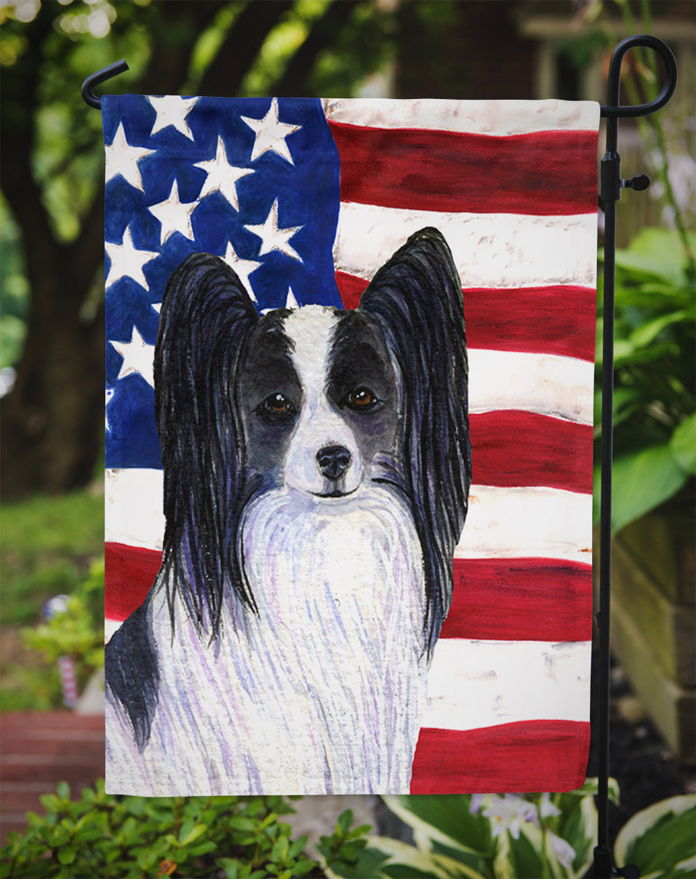 USA American Flag with Papillon Garden Flag Mailbox Decorative Yard Banner Outside Patio Artwork for Flower Beds, Garden Size, Multicolor