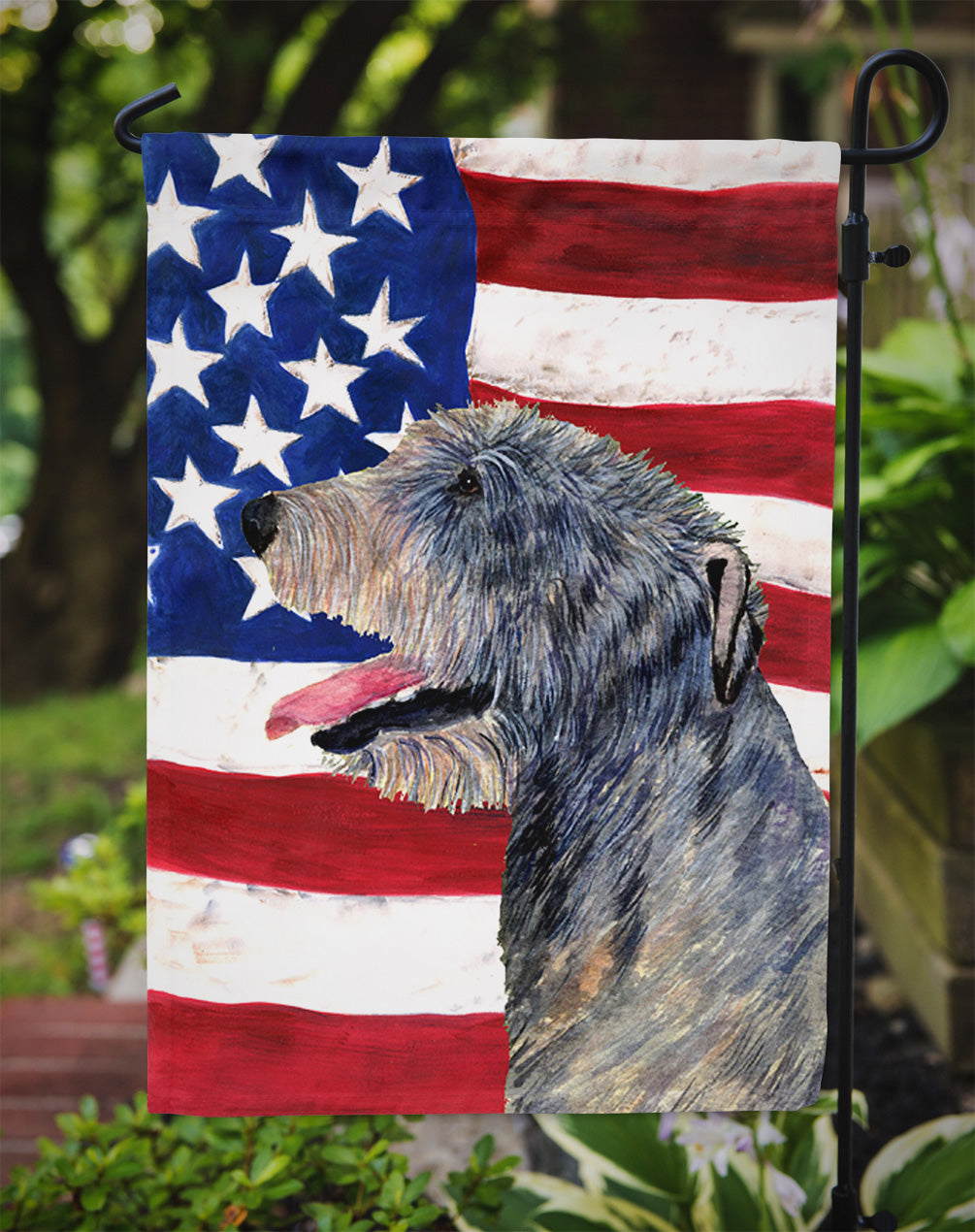 USA American Flag with Irish Wolfhound Garden Flag Mailbox Decorative Yard Banner Outside Patio Artwork for Flower Beds, Garden Size, Multicolor